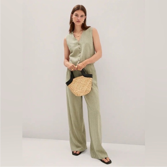 Mango Pin Striped Linen vest and wide leg trousers - Picture 1 of 9